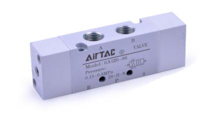 6A230P08T AIRTAC CONTROL VALVE, 6A2 SERIES, DOUBLE SOLENOID 4 WAY 3 POSITION PRESSURE CENTER AIR PILOTED, 3/8"NPT, NONE